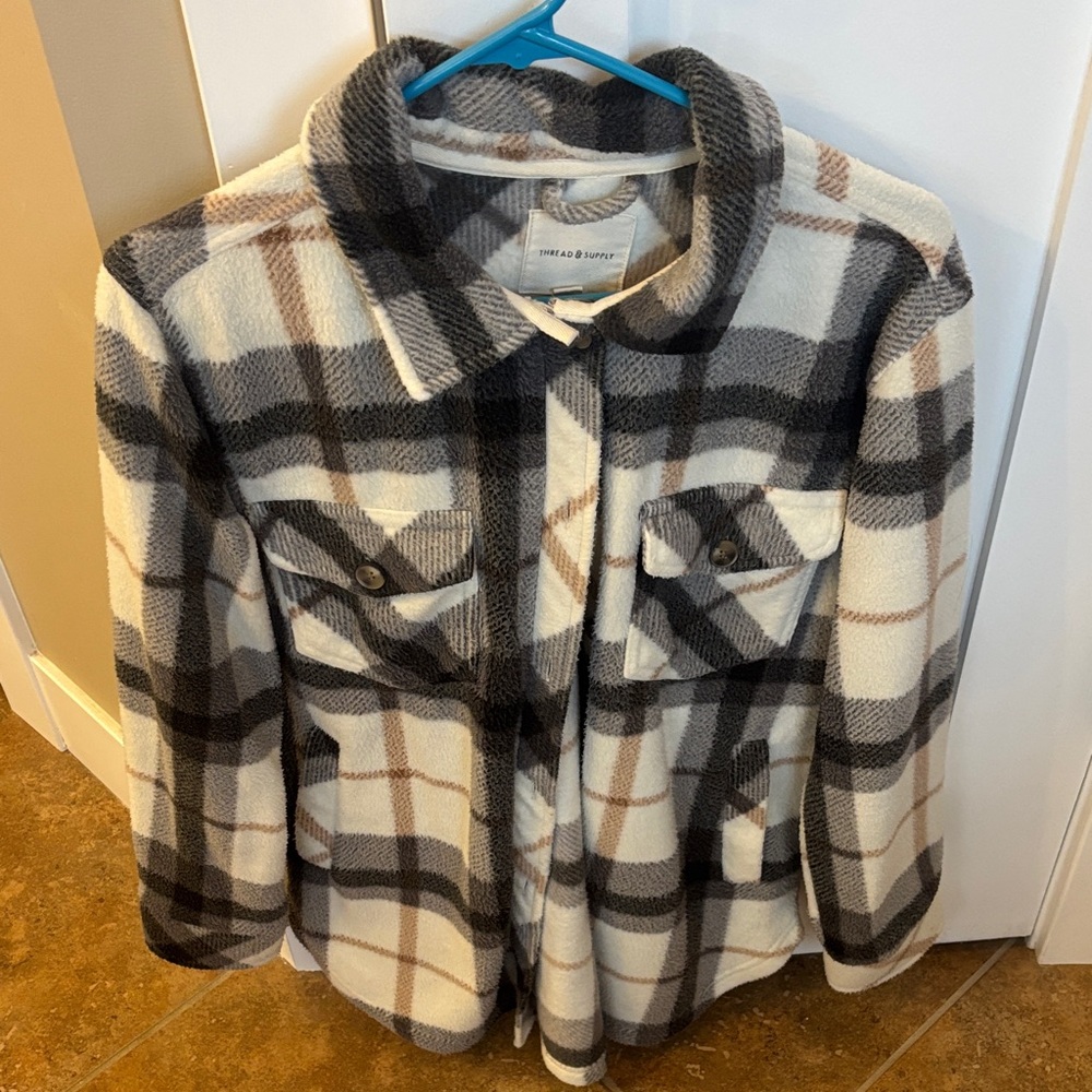 Thread & Supply Plaid Button Down Shirt - Black, White, Tan